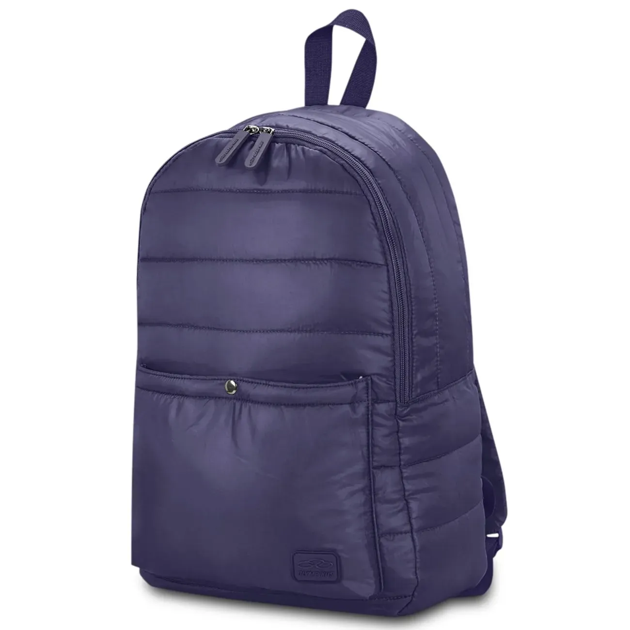 Mochila esportiva Olympikus marinho vista lateral mostrando detalhes acolchoados e bolso frontal